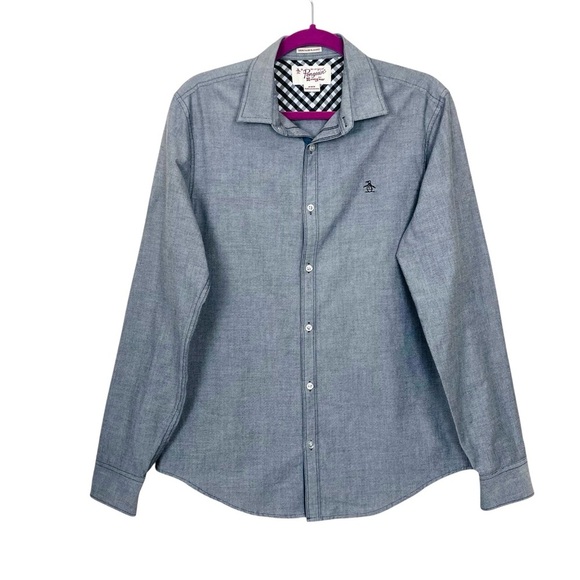 Original Penguin Ecovero Blend Chambray Shirt In Sargasso Sea Size Medium - Picture 4 of 9